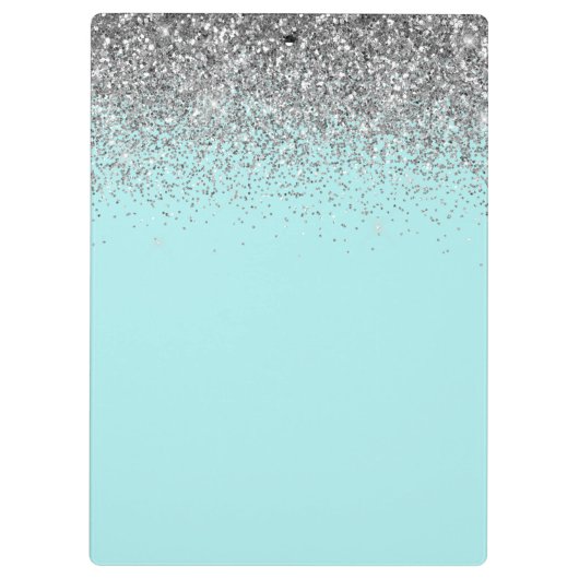 Aqua Blue Aquamarin Silver Glitzer Monogram Klemmbrett (Rückseite)