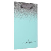 Aqua Blue Aquamarin Silver Glitzer Monogram Klemmbrett (Rechts)