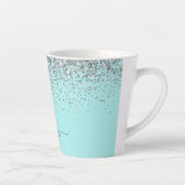 Aqua Blue Aquamarin Silver Glitzer Monogram Milchtasse (Rechts)