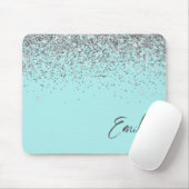 Aqua Blue Aquamarin Silver Glitzer Monogram Mousepad (Mit Mouse)