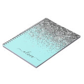 Aqua Blue Aquamarin Silver Glitzer Monogram Notizblock (Linke Seite)