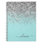 Aqua Blue Aquamarin Silver Glitzer Monogram Notizblock (Vorderseite)