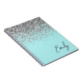 Aqua Blue Aquamarin Silver Glitzer Monogram Notizblock (Rechte Seite)