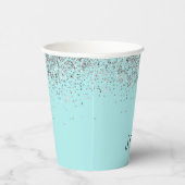 Aqua Blue Aquamarin Silver Glitzer Monogram Paper  Pappbecher (Rechts)