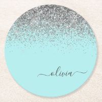 Aqua Blue Aquamarin Silver Glitzer Monogram