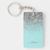 Aqua Blue Aquamarin Silver Glitzer Monogram