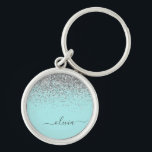 Aqua Blue Aquamarin Silver Glitzer Monogram Schlüsselanhänger<br><div class="desc">Aqua Blue - Aquamarine und Silver Sparkle Glitzer Script Monogram Name Keychains (Key Chain). Das macht den perfekten 16 Geburtstag,  Hochzeit,  Brautparty,  Jubiläum,  Babydusche oder Junggeselinnen-Abschied Geschenk für jemanden,  der Lieben glamourösen Luxus und schicke Stile.</div>