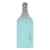 Aqua Blue Aquamarin Silver Glitzer Monogram Schneidebrett (Vorderseite)