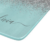 Aqua Blue Aquamarin Silver Glitzer Monogram Schneidebrett (Ecke)