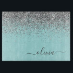 Aqua Blue Aquamarin Silver Glitzer Monogram Schneidebrett<br><div class="desc">Aqua Blue - Aquamarine und Silver Sparkle Glitzer Script Monogram Name Cutting Board. Dies macht den perfekten Abschluss,  Geburtstag,  Hochzeit,  Brautparty,  Jubiläum,  Babydusche oder Junggeselinnen-Abschied Geschenk für jemanden,  die Lieben glamourösen Luxus und schicke Stile.</div>