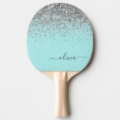 Aqua Blue Aquamarin Silver Glitzer Monogram Tischtennis Schläger (Vorderseite)