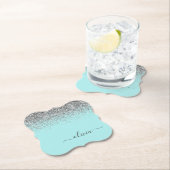 Aqua Blue Aquamarin Silver Glitzer Monogram Untersetzer (Vor Ort)