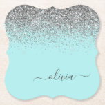 Aqua Blue Aquamarin Silver Glitzer Monogram Untersetzer<br><div class="desc">Aqua Blue - Aquamarine und Silver Sparkle Glitzer Script Monogram Name Paper Untersetzer. Dies macht den perfekten Abschluss,  Geburtstag,  Hochzeit,  Brautparty,  Jubiläum,  Babydusche oder Junggeselinnen-Abschied Geschenk für jemanden,  die Lieben glamourösen Luxus und schicke Stile.</div>