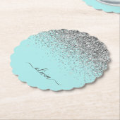 Aqua Blue Aquamarin Silver Glitzer Monogram Untersetzer (angewinkelt)