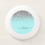 Aqua Blue Aquamarin Silver Glitzer Monogram Wham-O Frisbee<br><div class="desc">Aqua Blue - Aquamarine und Silver Sparkle Glitzer Script Monogram Name Frisbee. Dies macht den perfekten Abschluss,  Geburtstag,  Hochzeit,  Brautparty,  Jubiläum,  Babydusche oder Junggeselinnen-Abschied Geschenk für jemanden,  die Lieben glamourösen Luxus und schicke Stile.</div>