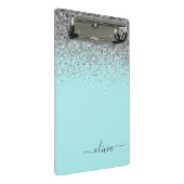 Aqua Blue - Aquamarin und Silver Glitzer Monogram Mini Klemmbrett (Schrägansicht)