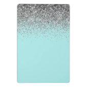 Aqua Blue - Aquamarin und Silver Glitzer Monogram Mini Klemmbrett (Rückseite)