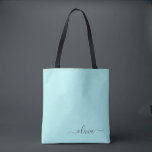 Aqua Blue Aquamarin White Girly Script Monogram Tasche<br><div class="desc">Aqua Blue Aquamarin Elegant Fügen Sie Ihren eigenen Namen Monogram Book Bag. Diese Büchertasche kann auf Ihren Vor- und Vornamen angepasst werden und als Geschenk für Weihnachten,  Geburtstag,  Brautparty oder Hochzeit.</div>