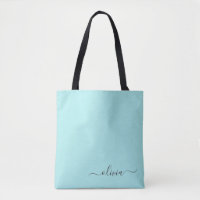 Aqua Blue Aquamarin White Girly Script Monogram