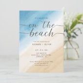 Aqua Blue auf dem Strand Hochzeit Einladung (Stehend Vorderseite)