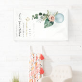 AQUA BLUE BALLOON PEACH FLORAL BUNCH BABY DUSCHE  BANNER (Insitu)