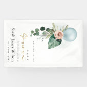 AQUA BLUE BALLOON PEACH FLORAL BUNCH BABY DUSCHE  BANNER (Horizontal)