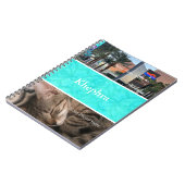 Aqua Blue Batik Foto Collage, Border, Name Notizblock (Linke Seite)