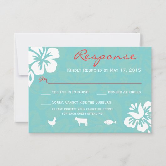Aqua Blue Beach Blume UAWG Response Card RSVP Karte (Vorderseite)