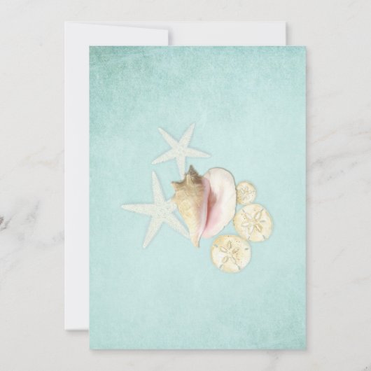 Aqua Blue Beach Ocean Muschel Sand Seashells Hochz Einladung (Rückseite)