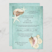 Aqua Blue Beach Ocean Muschel Sandpaare Dusche Einladung (Vorne/Hinten)