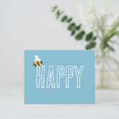 Aqua Blue Bee Happy Postkarte (Stehend Vorderseite)