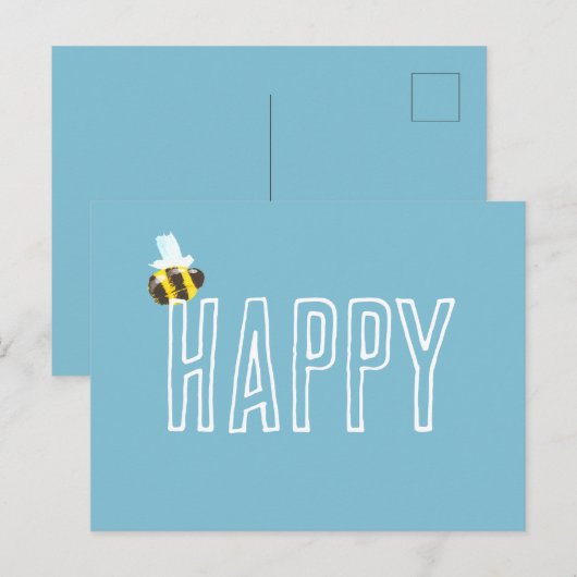 Aqua Blue Bee Happy Postkarte (Vorne/Hinten)
