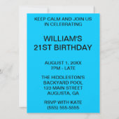 Aqua Blue Behalte Ruhe und Party auf Einladung (Rückseite)