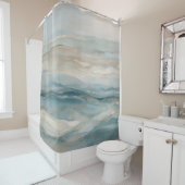 Aqua Blue Beige Aquamarine Creme Abstrakt Wave Mus Duschvorhang (Beispiel)