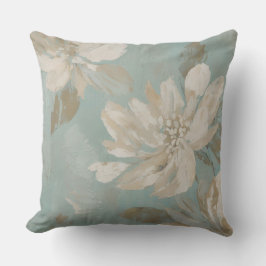 Aqua Blue Beige Creme Abstrakt Floral Kissen
