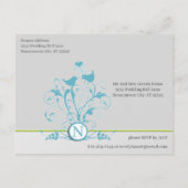 Aqua Blue Birds Hearts Wedding Einladung Postcard (Rückseite)