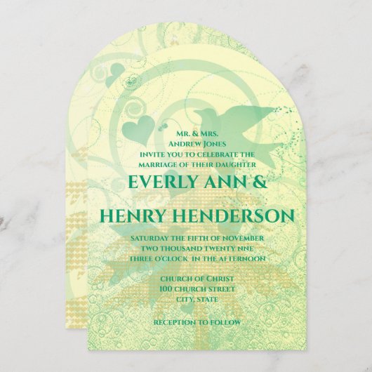 Aqua Blue Birds & Pine Trees Hochzeiten Einladung (Vorne/Hinten)