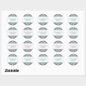 Aqua Blue Black Damask Adresse Hochzeitsticker Runder Aufkleber (Blatt)
