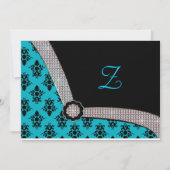 Aqua Blue & Black Damask Gem Sparkasse Einladung (Vorderseite)
