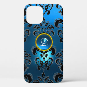 AQUA BLUE BLACK DAMASK GEMSTONE MONOGRAMM Case-Mate iPhone HÜLLE
