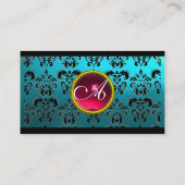 AQUA BLUE BLACK DAMASK SQUARE RUBY GEM MONOGRAM VISITENKARTE (Rückseite)