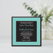 Aqua Blue Black Polka Dot Wedding Einladung (Stehend Vorderseite)