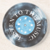 Aqua Blue Black Record Musik Getränkeuntersetzer (Vorne)
