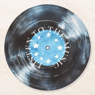 Aqua Blue Black Record Musik Runder Pappuntersetzer
