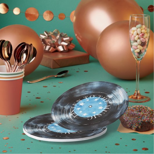 Aqua Blue Black Schallplattenmusik Pappteller (Multi)