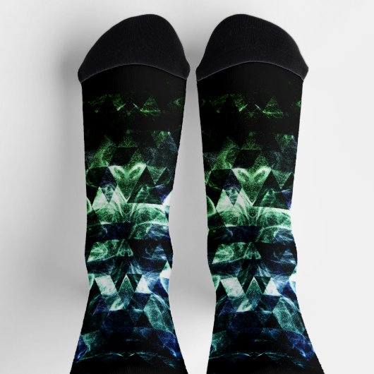 Aqua Blue Black Triangle Geometric Smoky Abstrakt Socken (Oben)