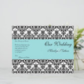 Aqua Blue, Black, White Damask Wedding Program (Stehend Vorderseite)