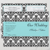 Aqua Blue, Black, White Damask Wedding Program (Vorne/Hinten)