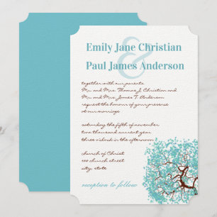 Aqua Blue Blätter Brown Tree Einladung Hochzeit
