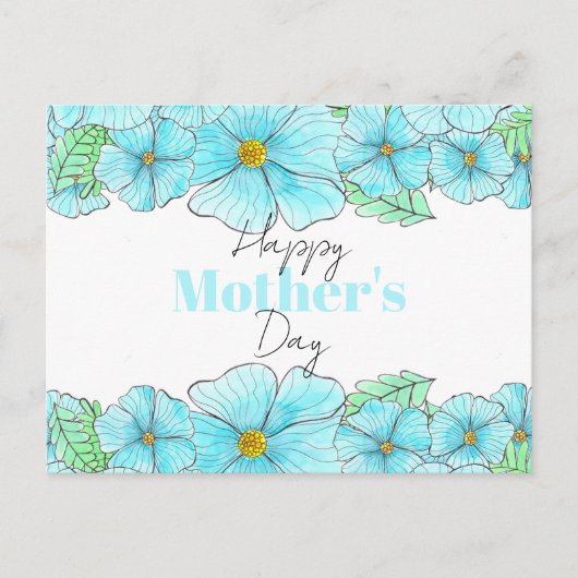 Aqua Blue Blumen Grün Muttertag Postkarte (Vorderseite)